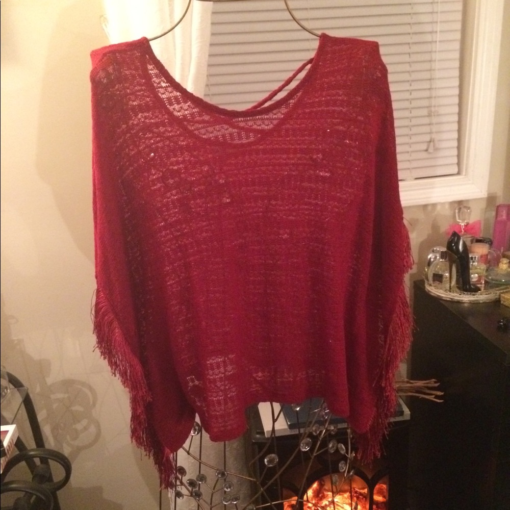 Burgundy sweater poncho
